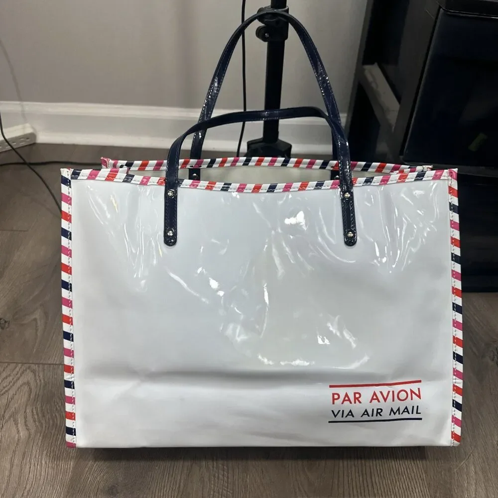 Kate Spade Par Avion Air Mail Tote Red White Blue Double Handle Shoulder Bag - Picture 1 of 10